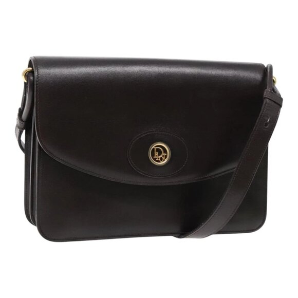 Christian Dior Shoulder Bag Leather Brown Gold Silver Auth fm3937 - Picture 1 of 14